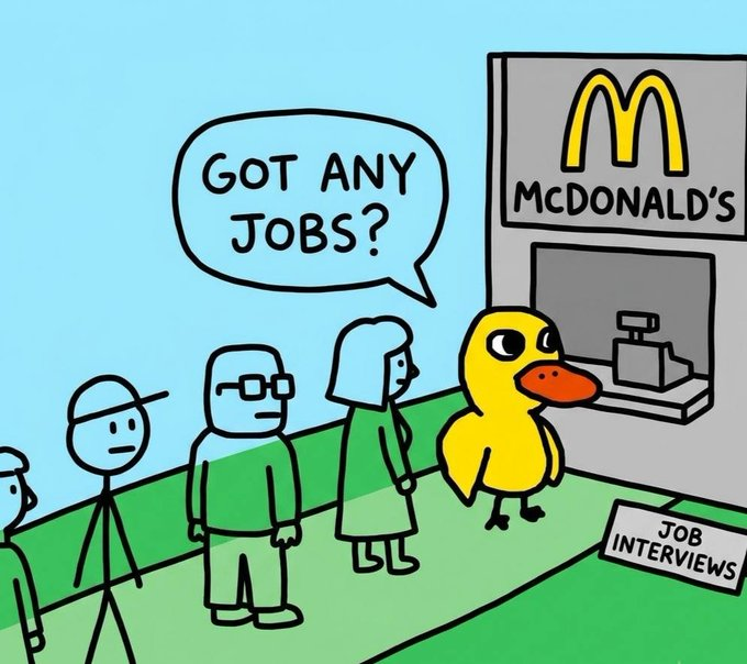 Duck at a job interview line